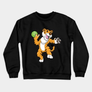 Funny tiger is playing handball Crewneck Sweatshirt